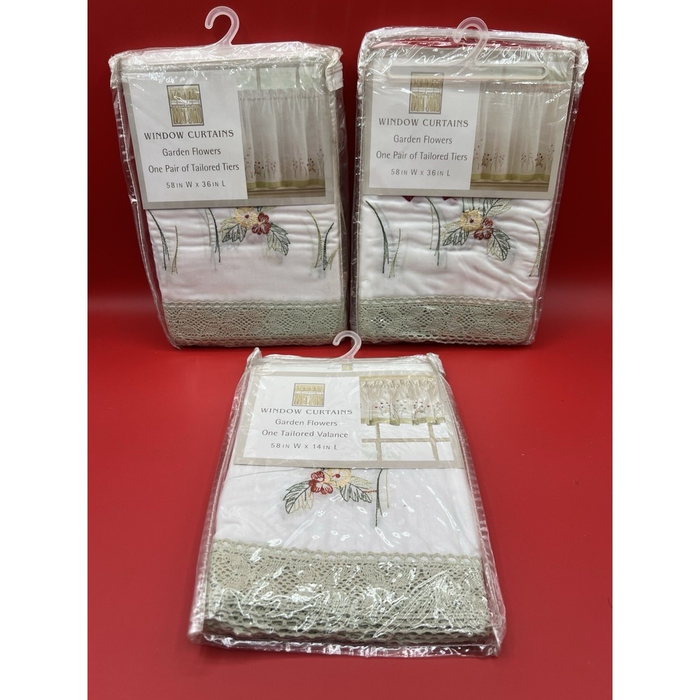 Chf Industries Garden Flowers Embroidered Window Curtains Lot 58x36